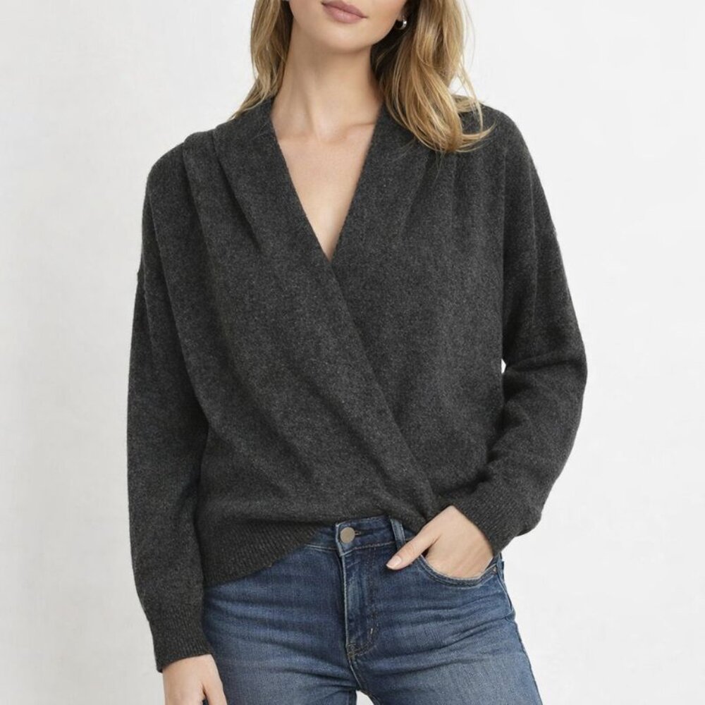 ASTR The Label Wool Blend Gray Pleated Wrap Crossover Front Sweater Women Size M